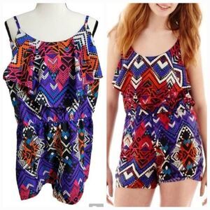 Arizona Jean Co Colorful Geometric Print Romper Sz M Juniors